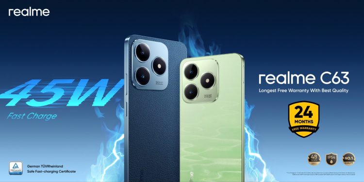 هاتف realme C63 يتفوق في فئته بشاحن سريع بقوة 45W وضمان أداء يمتد لـ 48 شهراً