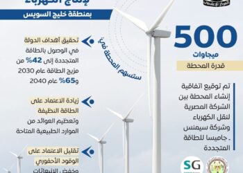 إنفوجراف عن تفاصيل إنشاء محطة رياح لإنتاج الكهرباء بمنطقة خليج السويس بالشراكة والتعاون مع القطاع الخاص