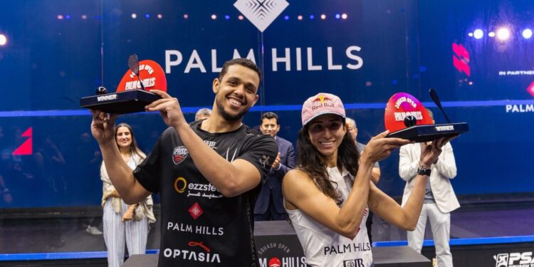 بعد منافسات قوية .. مصطفى عسل ونوران جوهر يفوزان بلقب النسخة الأولى من بطولة بالم هيلز المفتوحة للإسكواش