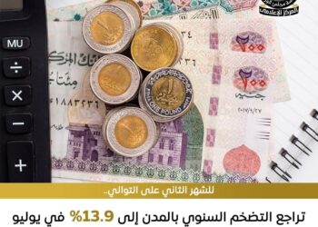 للشهر الثاني علي التوالي .. تراجع التضخم السنوي إلي 13.9% خلال الشهر الماضي مقابل 14.9% في يونيو 2025