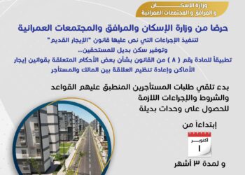 بالإنفوجراف: «الإسكان» توضح كيفية تلقي طلبات المستأجرين المنطبق عليهم قانون «الإيجار القديم» للحصول على وحدات بديلة في أول أكتوبر 2025 ولمدة 3 أشهر