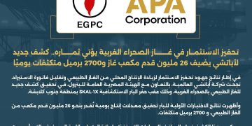 كشف جديد لأباتشي يضيف 26 مليون قدم مكعب غاز و2700 برميل متكثفات يوميًا