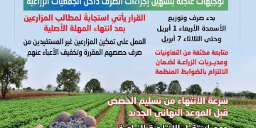 عاجل| وزير الزراعة يقرر مد فترة صرف أسمدة الموسم الشتوي لمدة أسبوع ينتهي في 7 ابريل المقبل